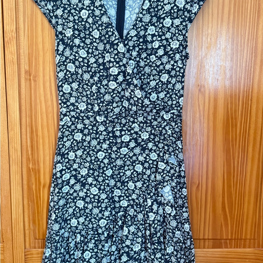 J. Crew Blue and Black Midi Sundress with Flutter Cap Sleeves